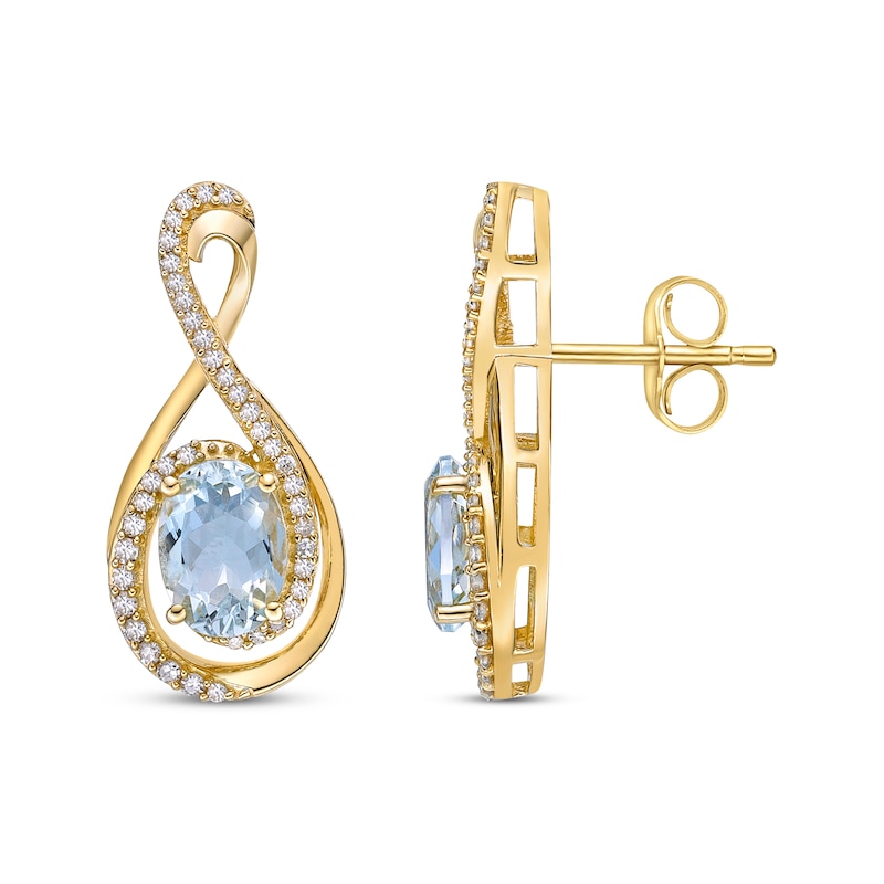 Oval-Cut Aquamarine & Round-Cut Diamond Infinity Earrings 1/4 ct tw 10K Yellow Gold