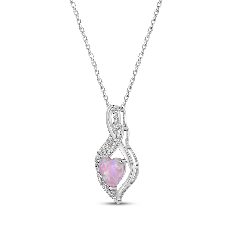Main Image 2 of Heart-Shaped Pink Lab-Created Opal & Round-Cut White Lab-Created Sapphire Necklace Sterling Silver 18”