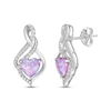 Thumbnail Image 1 of Heart-Shaped Pink Lab-Created Opal & Round-Cut White Lab-Created Sapphire Earrings Sterling Silver