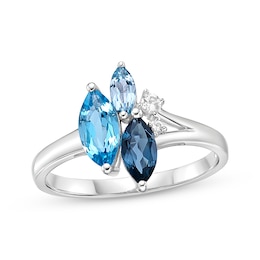 Marquise-Cut Blue Topaz & Round-Cut White Lab-Created Sapphire Ring Sterling Silver