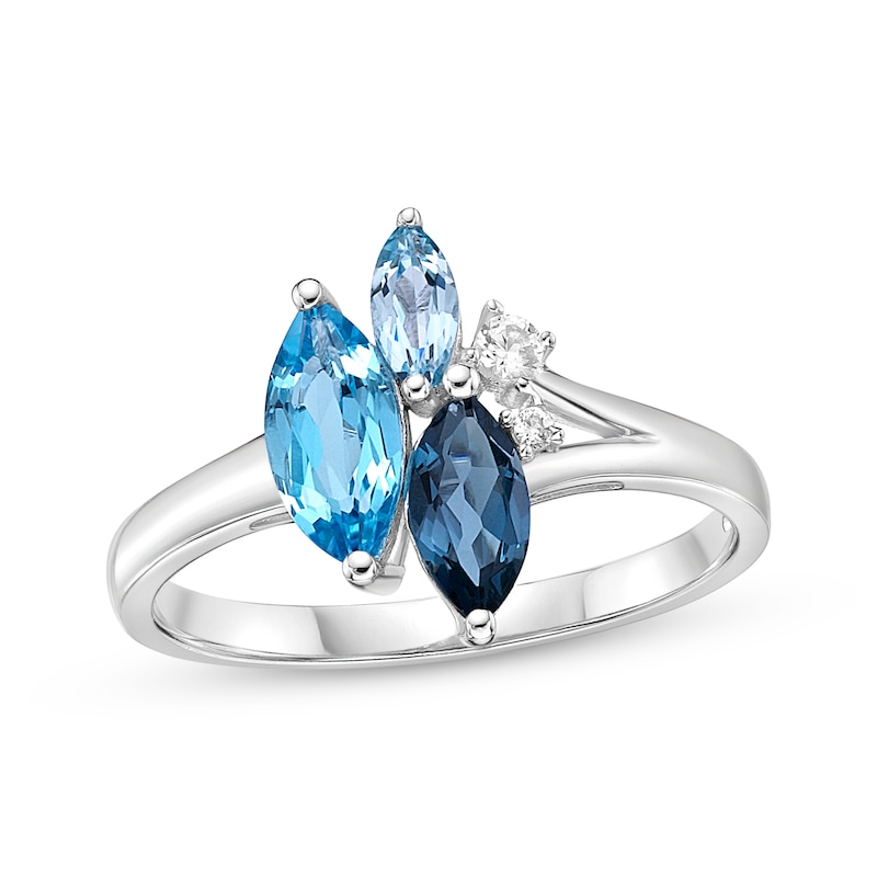 Main Image 1 of Marquise-Cut Blue Topaz & Round-Cut White Lab-Created Sapphire Ring Sterling Silver