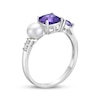 Thumbnail Image 2 of Pear-Shaped Light Amethyst, Cultured Pearl, Cushion-Cut Amethyst & Round-Cut White Lab-Created Sapphire Ring Sterling Silver