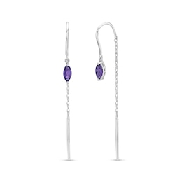 Marquise-Cut Amethyst Threader Earrings Sterling Silver