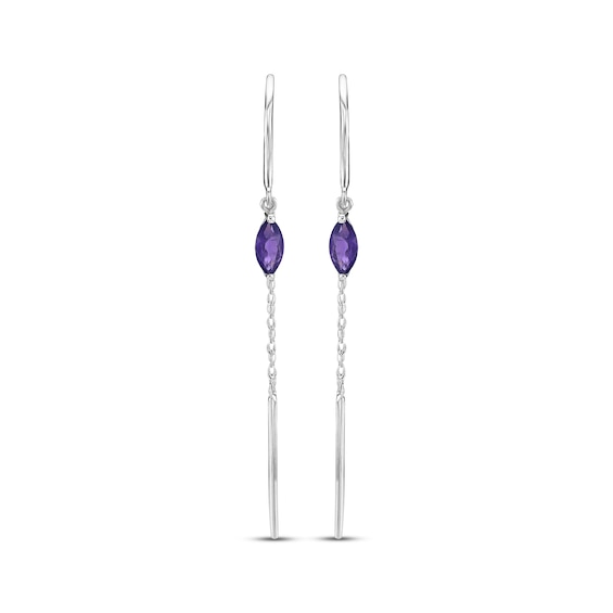 Thumbnail Image 2 of Marquise-Cut Amethyst Threader Earrings Sterling Silver