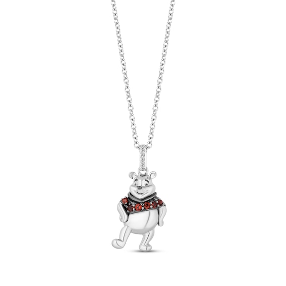 Disney Treasures Winnie the Pooh Round-Cut Garnet & Diamond-Accent Necklace Sterling Silver 19”