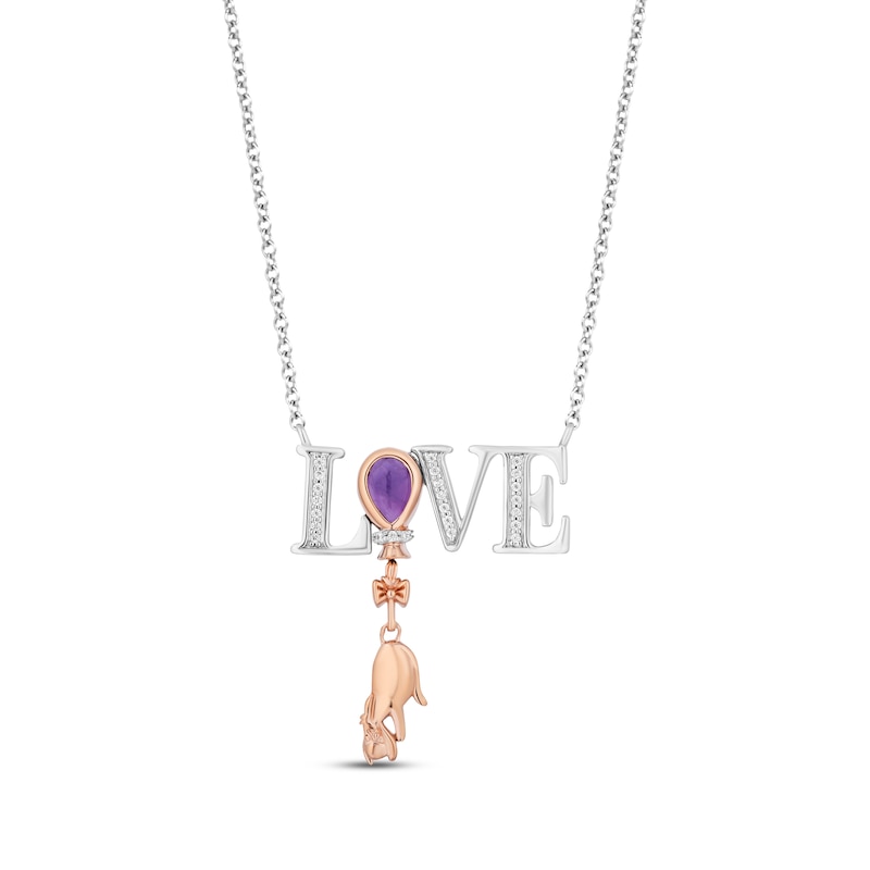 Disney Treasures Winnie the Pooh LOVE & “Eeyore” Pear-Shaped Amethyst & Diamond Necklace 1/15 ct tw Sterling Silver & 10K Rose Gold 18”