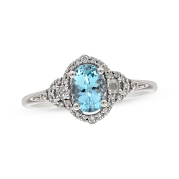 Oval-Cut Aquamarine & Round-Cut Diamond Ring 1/5 ct tw 10K White Gold