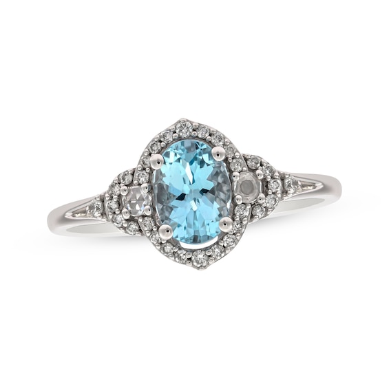 Oval-Cut Aquamarine & Round-Cut Diamond Ring 1/5 ct tw 10K White Gold