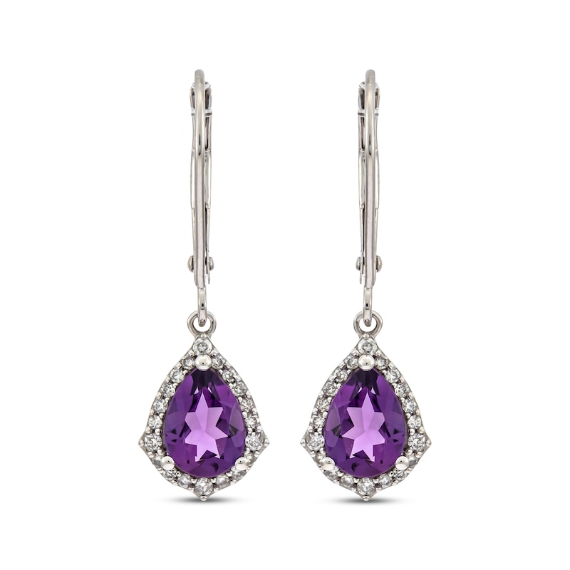 Main Image 2 of Pear-Shaped Amethyst & Round-Cut Diamond Drop Earrings 1/5 ct tw 10K White Gold
