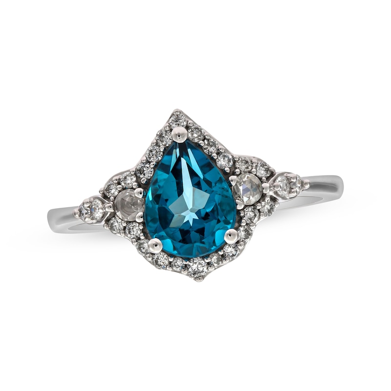 Main Image 1 of Pear-Shaped London Blue Topaz & Round-Cut Diamond Ring 1/4 ct tw 10K White Gold