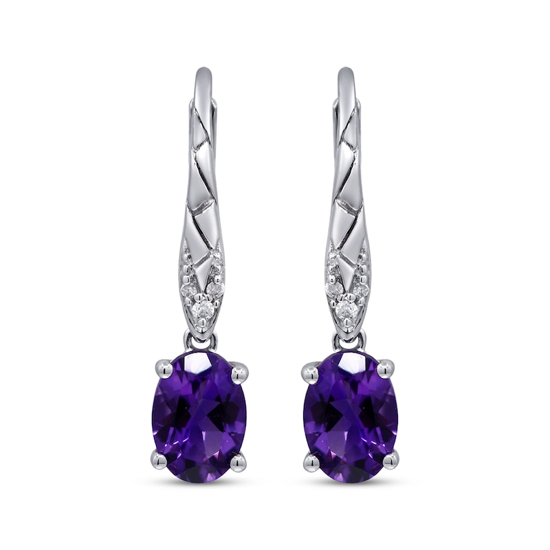 Main Image 2 of Oval-Cut Amethyst & Diamond Accent Drop Earrings 10K White Gold