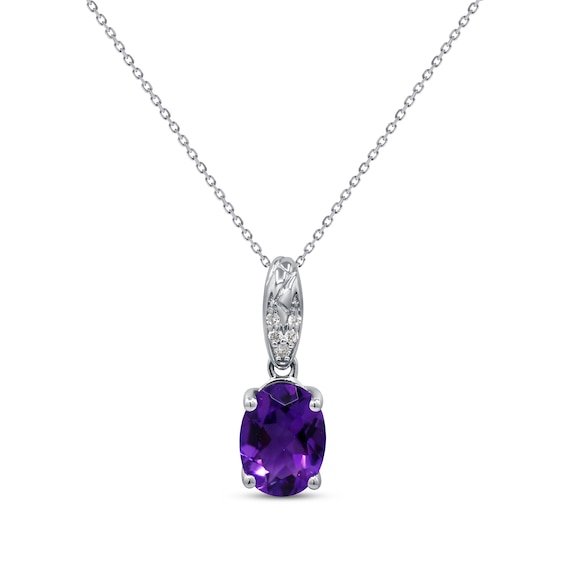 Oval-Cut Amethyst & Diamond Accent Necklace 10K White Gold 18”