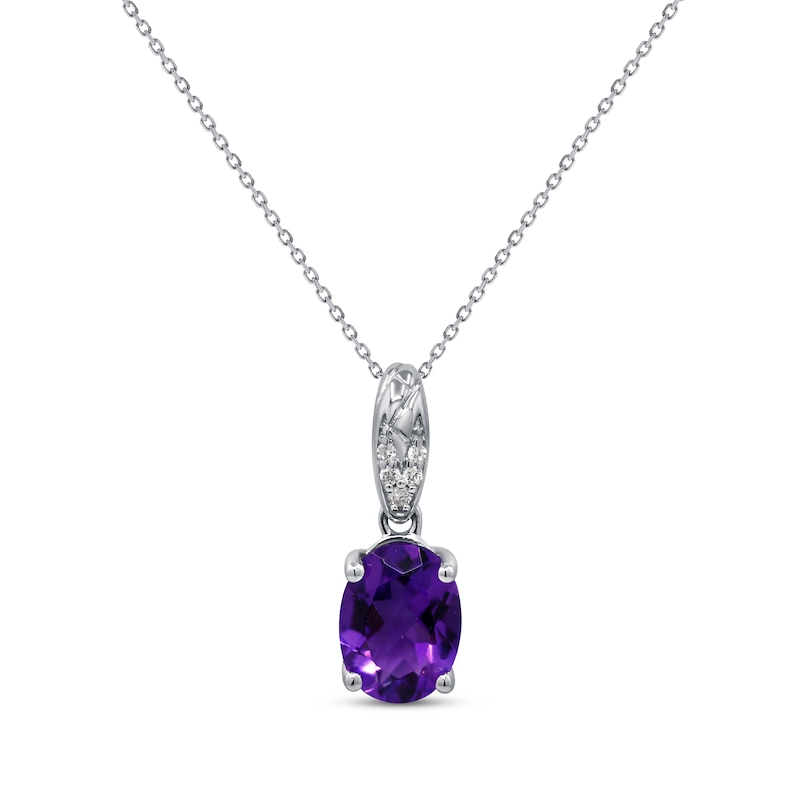 Main Image 1 of Oval-Cut Amethyst & Diamond Accent Necklace 10K White Gold 18”
