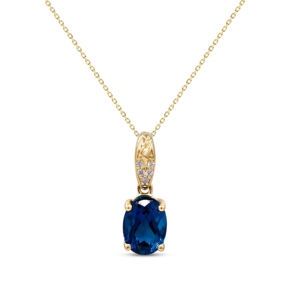 Oval-Cut London Blue Topaz & Diamond Accent Necklace 10K Yellow Gold 18"