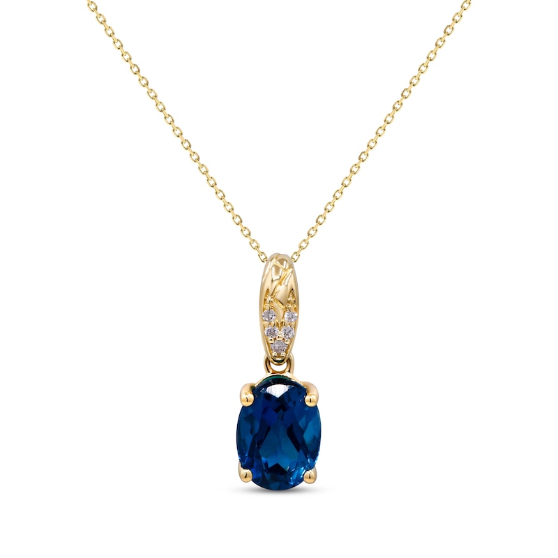 Main Image 1 of Oval-Cut London Blue Topaz & Diamond Accent Necklace 10K Yellow Gold 18&quot;