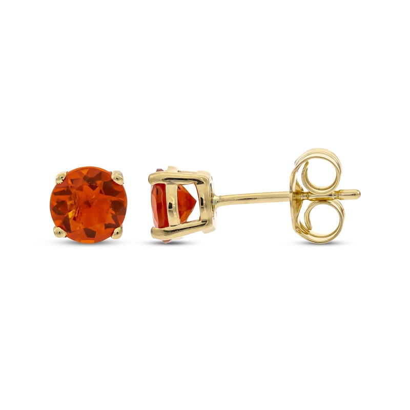Round-Cut Mexican Fire Opal Solitaire Stud Earrings 10K Yellow Gold