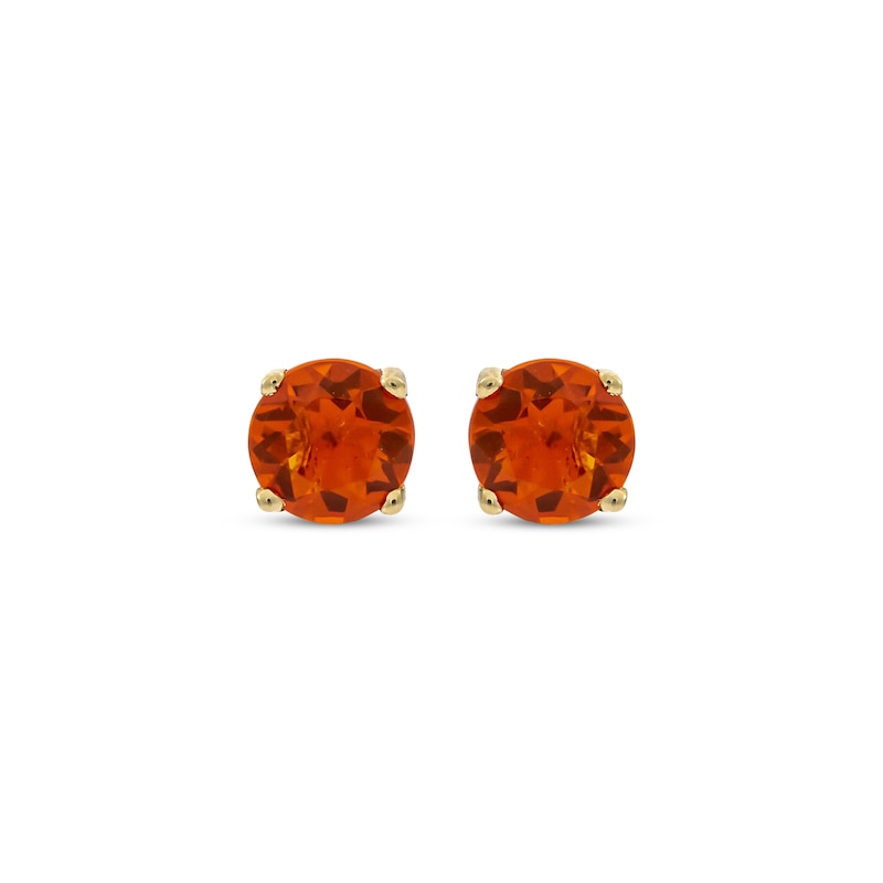 Main Image 2 of Round-Cut Mexican Fire Opal Solitaire Stud Earrings 10K Yellow Gold