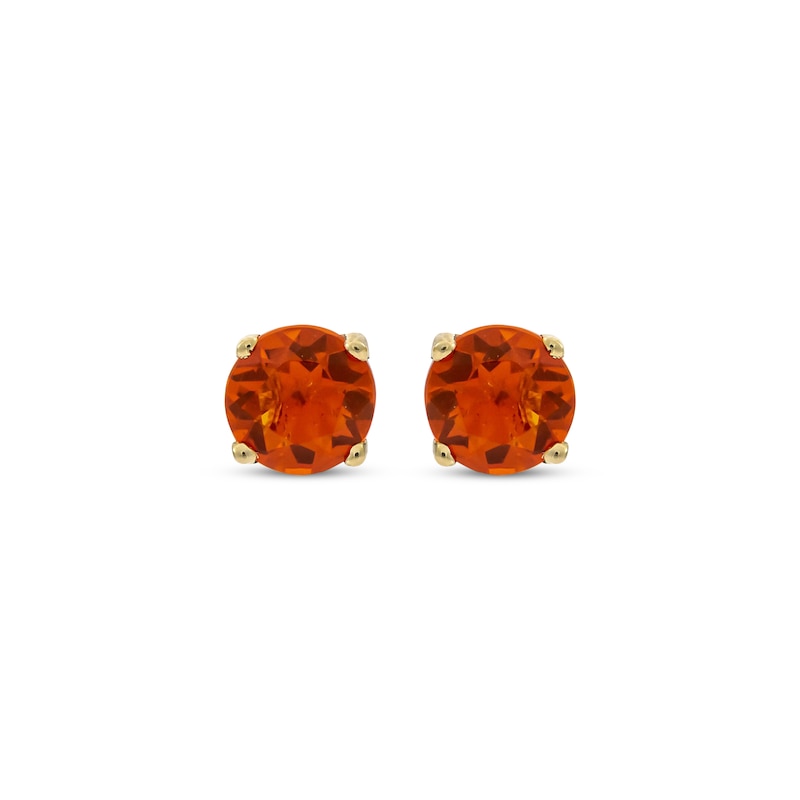 Round-Cut Mexican Fire Opal Solitaire Stud Earrings 10K Yellow Gold