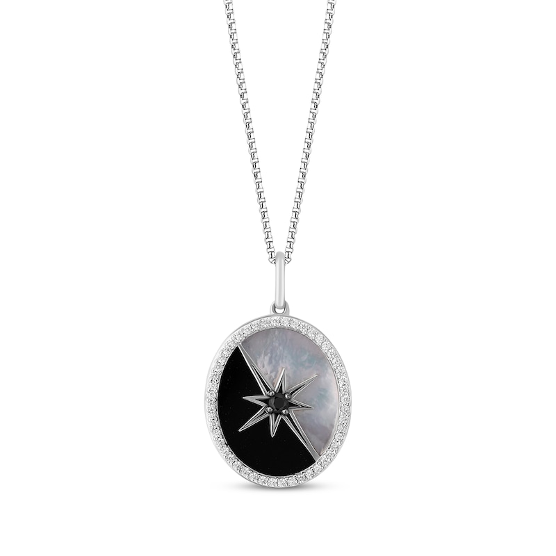Star Wars Round-Cut Diamond, Black Onyx & Mother of Pearl Necklace 1/6 ct tw Sterling Silver 18”