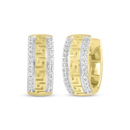 Men’s Round-Cut Diamond Greek Key Huggie Hoop Earrings 1/5 ct tw 10K Yellow Gold