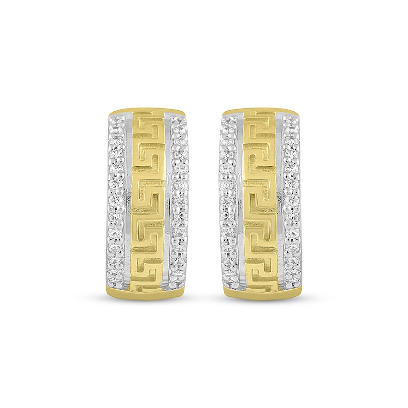 Main Image 2 of Men’s Round-Cut Diamond Greek Key Huggie Hoop Earrings 1/5 ct tw 10K Yellow Gold