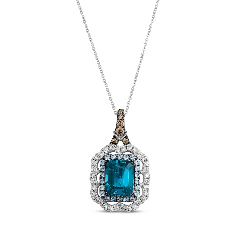 Main Image 1 of Le Vian Emerald-Cut Blue Topaz Necklace 3/4 ct tw Diamonds Vanilla Gold 20”