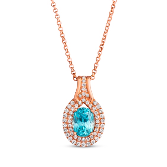 Le Vian Couture Blue Zircon Necklace 1/2 ct tw Diamonds 18K Strawberry Gold 18"
