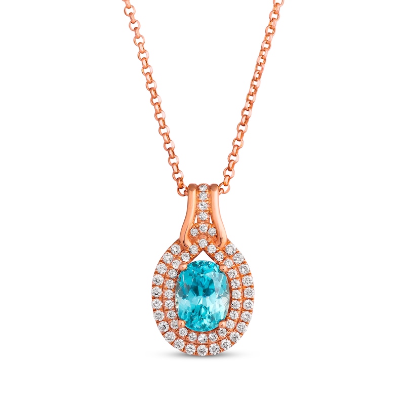 Main Image 1 of Le Vian Couture Blue Zircon Necklace 1/2 ct tw Diamonds 18K Strawberry Gold 18&quot;