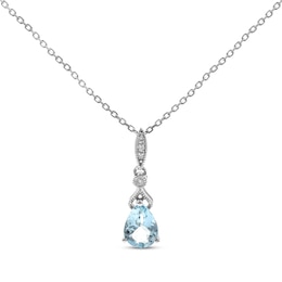 Vintage-Style Pear-Shaped Aquamarine & Diamond Accent Necklace 10K White Gold 18"
