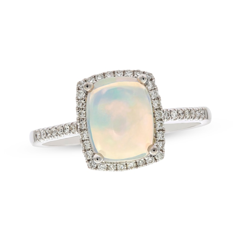 Main Image 1 of Cushion-Cut Opal & Round-Cut Diamond Ring 1/6 ct tw 10K White Gold