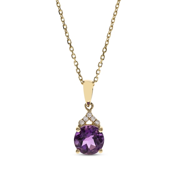 Round-Cut Amethyst & Diamond Accent Necklace 10K Yellow Gold 18”