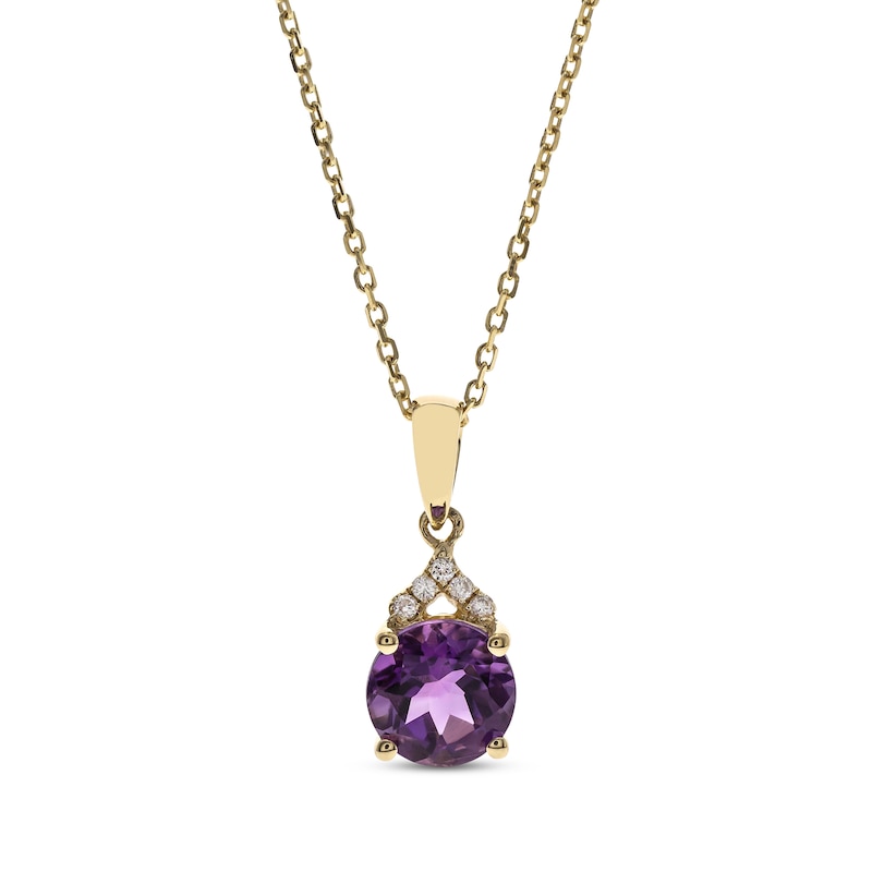 Main Image 1 of Round-Cut Amethyst & Diamond Accent Necklace 10K Yellow Gold 18”