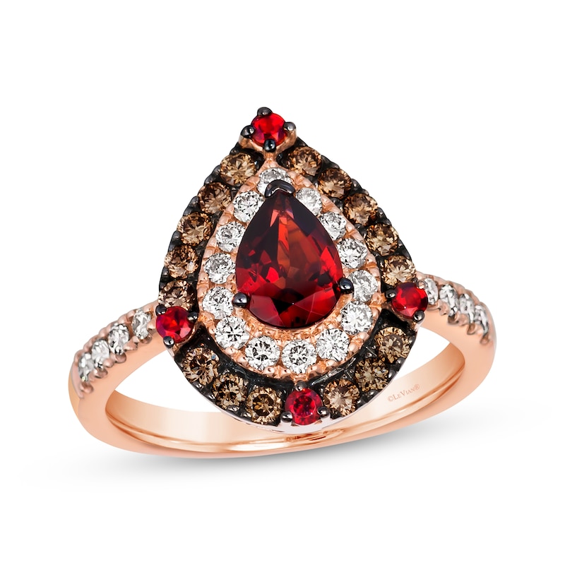 Main Image 1 of Le Vian Pear & Round-Cut Garnet Ring 3/4 ct tw Diamonds 14K Strawberry Gold