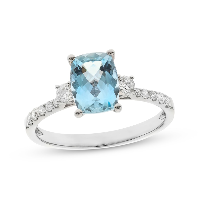 Cushion-Cut Aquamarine & Round-Cut Diamond Ring 1/4 ct tw 10K White ...