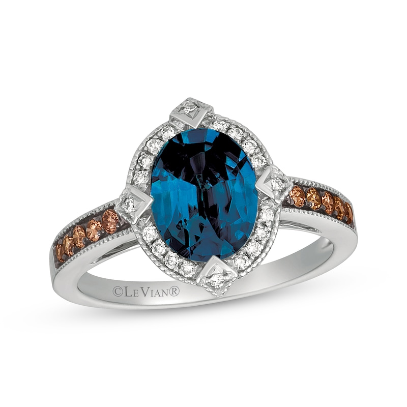Main Image 1 of Le Vian Oval-Cut Blue Topaz Ring 1/4 ct tw Diamonds 14K Vanilla Gold