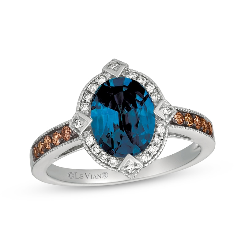 Le Vian Oval-Cut Blue Topaz Ring 1/4 ct tw Diamonds 14K Vanilla Gold