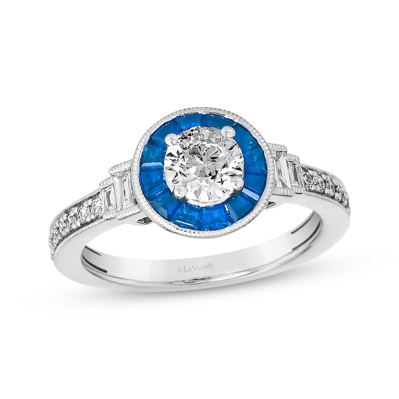 Main Image 1 of Le Vian Couture Vintage-Inspired Diamond & Sapphire Halo Ring 1 ct tw Platinum