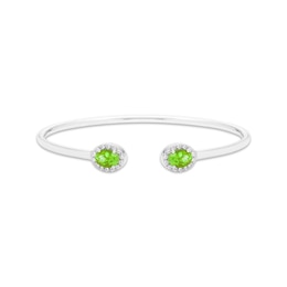 Oval-Cut Peridot & Round-Cut White Lab-Created Sapphire Cuff Bangle Bracelet Sterling Silver