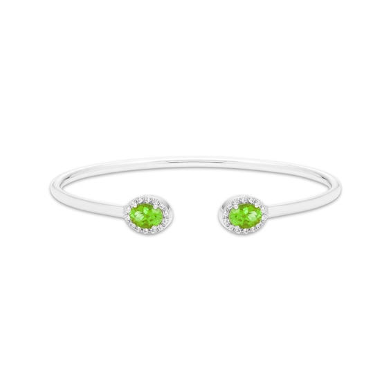 Oval-Cut Peridot & Round-Cut White Lab-Created Sapphire Cuff Bangle Bracelet Sterling Silver