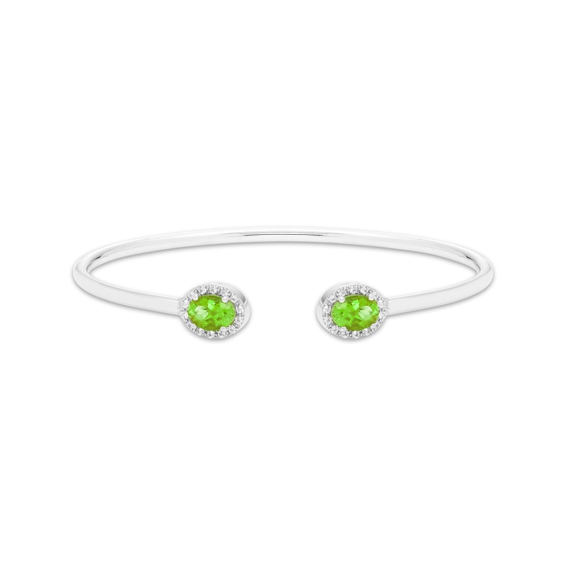 Main Image 1 of Oval-Cut Peridot & Round-Cut White Lab-Created Sapphire Cuff Bangle Bracelet Sterling Silver