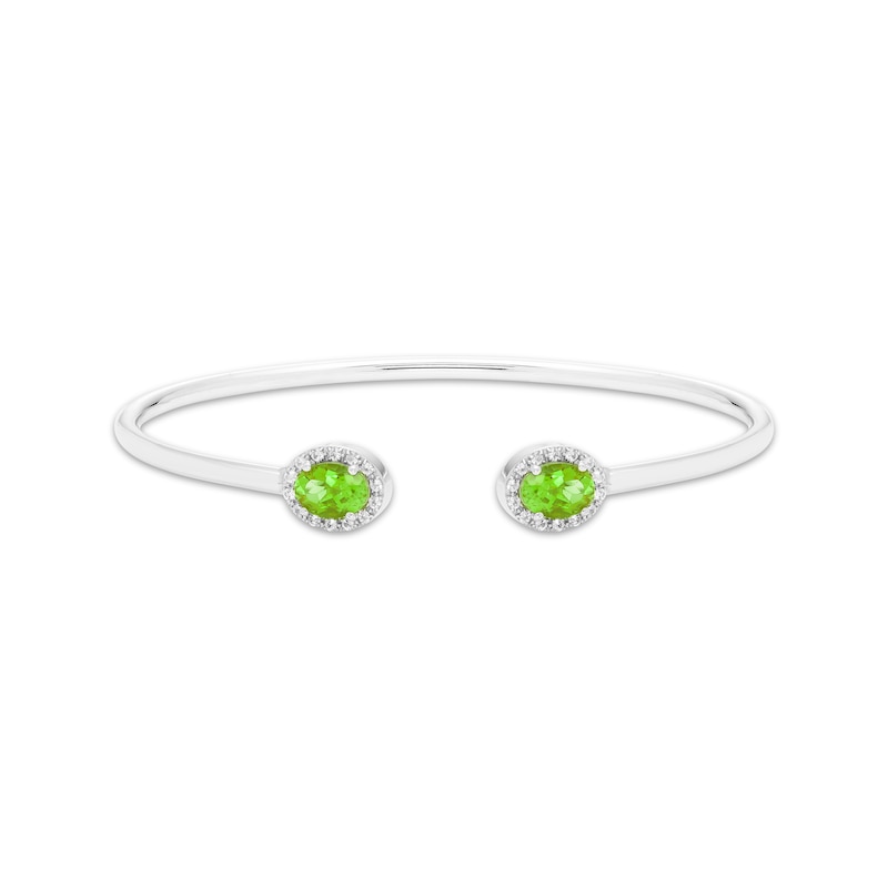 Oval-Cut Peridot & Round-Cut White Lab-Created Sapphire Cuff Bangle Bracelet Sterling Silver