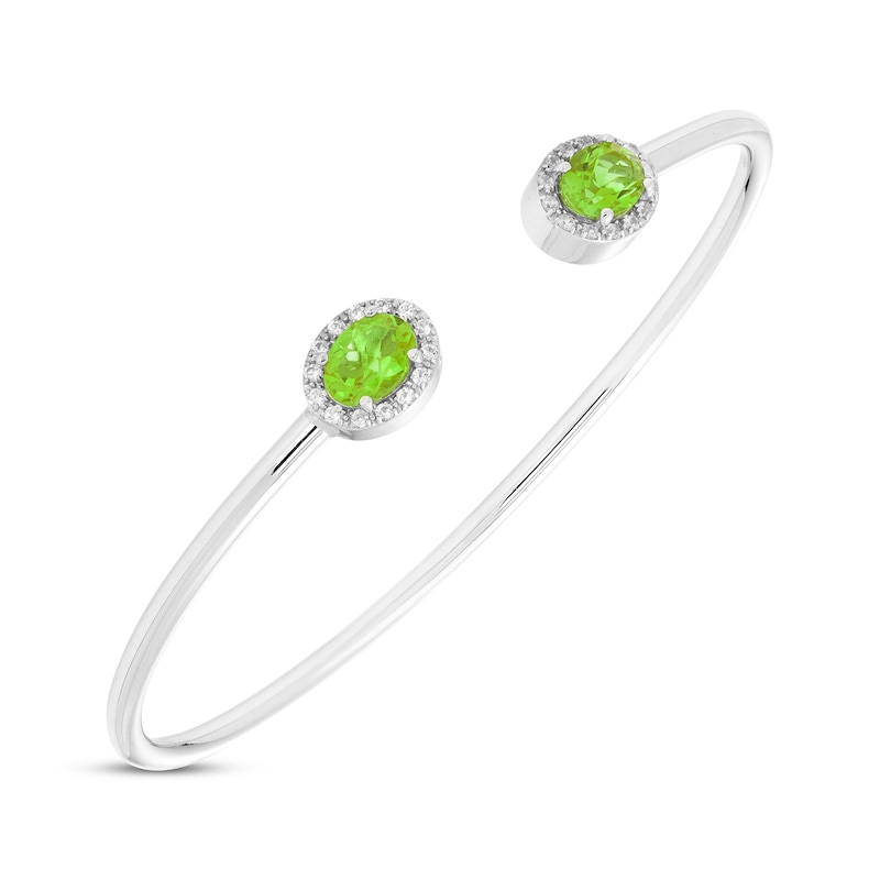 Main Image 2 of Oval-Cut Peridot & Round-Cut White Lab-Created Sapphire Cuff Bangle Bracelet Sterling Silver