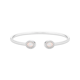 Oval-Cut Lab-Created Opal & Round-Cut White Lab-Created Sapphire Cuff Bangle Bracelet Sterling Silver