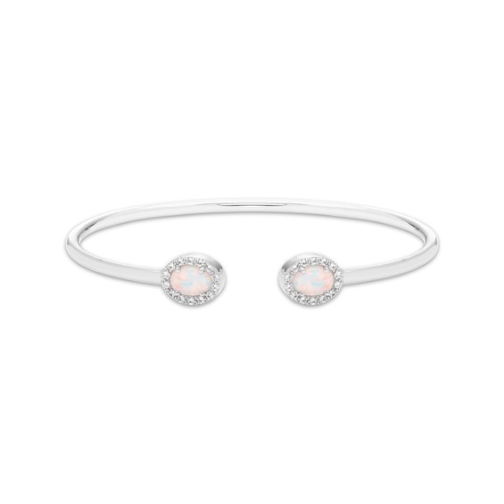 Oval-Cut Lab-Created Opal & Round-Cut White Lab-Created Sapphire Cuff Bangle Bracelet Sterling Silver