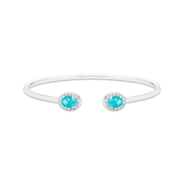 Oval-Cut Blue Topaz & Round-Cut White Lab-Created Sapphire Cuff Bangle Bracelet Sterling Silver
