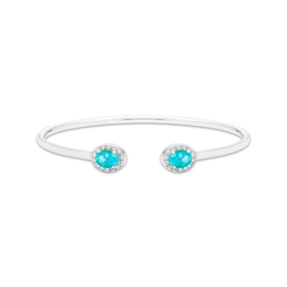 Oval-Cut Blue Topaz & Round-Cut White Lab-Created Sapphire Cuff Bangle Bracelet Sterling Silver