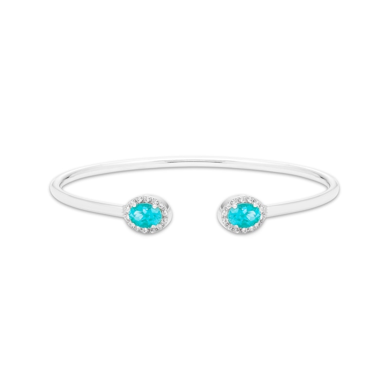 Main Image 1 of Oval-Cut Blue Topaz & Round-Cut White Lab-Created Sapphire Cuff Bangle Bracelet Sterling Silver