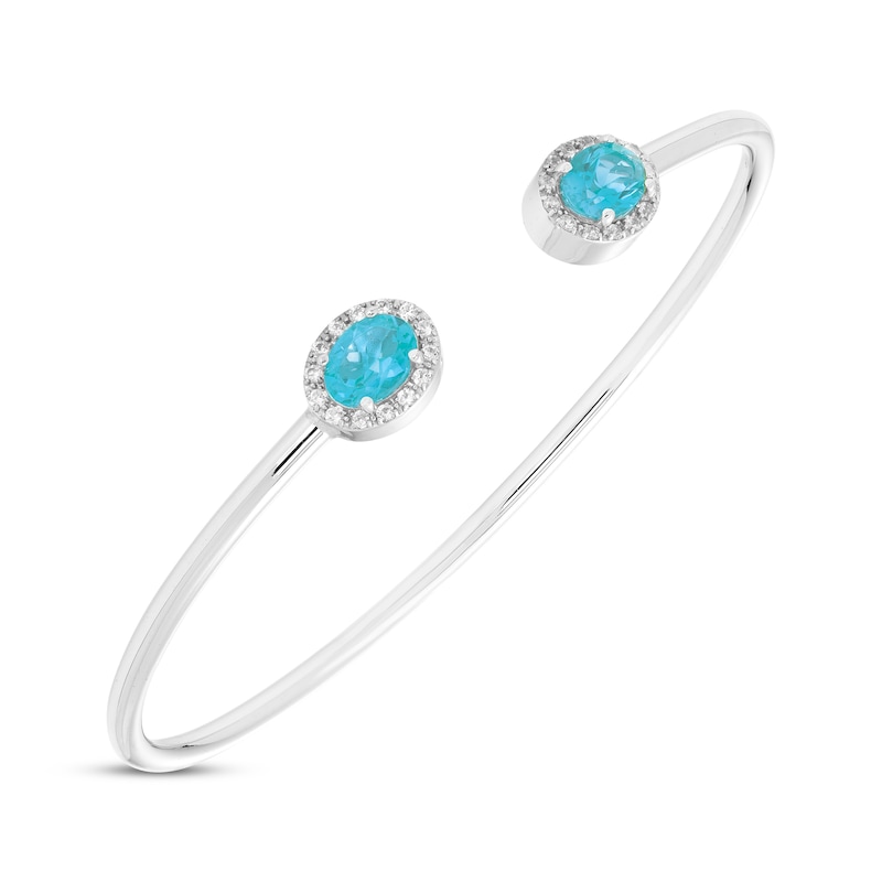 Main Image 2 of Oval-Cut Blue Topaz & Round-Cut White Lab-Created Sapphire Cuff Bangle Bracelet Sterling Silver