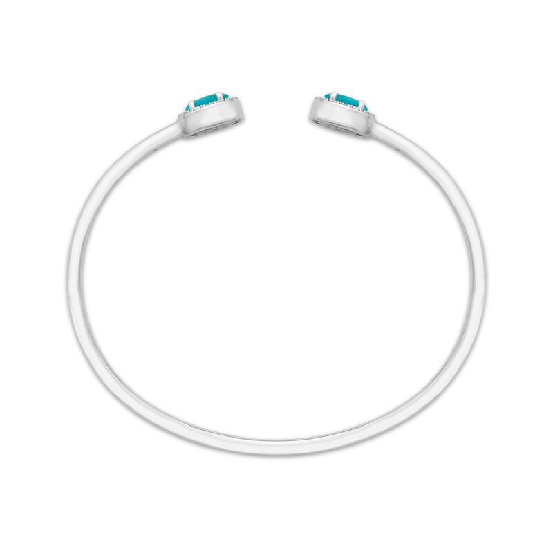 Main Image 3 of Oval-Cut Blue Topaz & Round-Cut White Lab-Created Sapphire Cuff Bangle Bracelet Sterling Silver