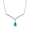 Thumbnail Image 1 of Pear-Shaped London Blue Topaz & White Lab-Created Sapphire Chevron Necklace Sterling Silver 18”